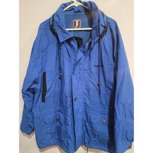 Budweiser Men's L Hooded Rain Jacket Blue Full Zip Embroidered Logo Vintage